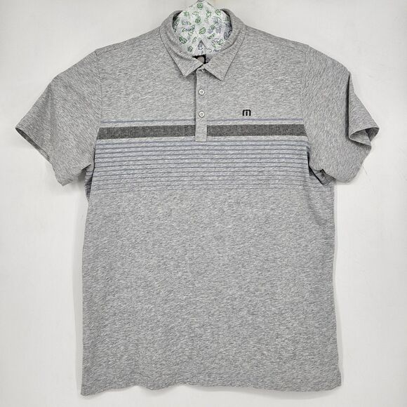 Travis Mathew Polo Shirt Mens XXL Short Sleeve Gray Striped Golf Performance - Picture 1 of 10
